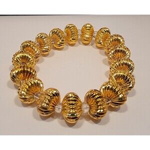Handmade Gold Beaded Bracelet with Glass Spacers | Elegant Shiny Gold Jewelry‎